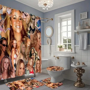 Mariah Carey Juego de Cortina de Ducha Baño Forma de U Alfombra de Inodoro Alfombra de Baño Tapa Cubierta - Imagen 1 de 1
