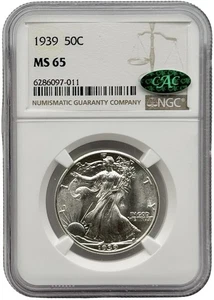 1939-P Walking Liberty Silver Half Dollar NGC MS65 CAC - Picture 1 of 2