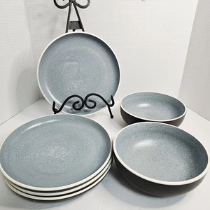Set of 6 Sango Siterra Granite Speckled Gray Stone 2 Bowls & 4 Plates - Picture 1 of 7