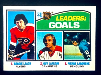 1976-77 Topps Hockey #1 Goal Leaders Leach Lafleur Larouche Vintage NHL - Image 1 of 4