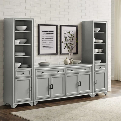 Crosley Tara 3Pc Sideboard And Bookcase Set - 15"x97"x67.63" Distressed Gray 15" - Image 1 of 4