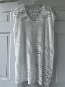 NEW White Mesh crochet Swimsuit Cover Up Size Large Stretchy Loose Fit Beach - Picture 1 of 5