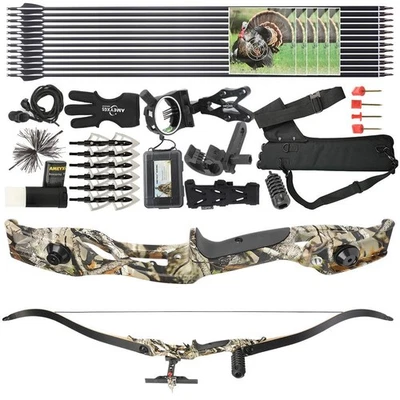 56" Recurve Bow Carbon Arrows Set 30-50lbs Takedown Archery Target Hunting Shoot - Image 1 of 4