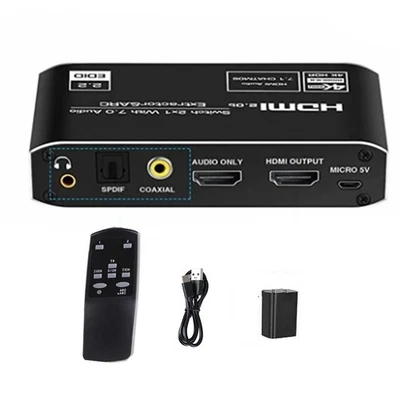 HDMI 2.0b Audio Extractor Switcher 4K@60Hz 2 In 1 Out W/ Earc & Toslink For TV - Image 1 of 4