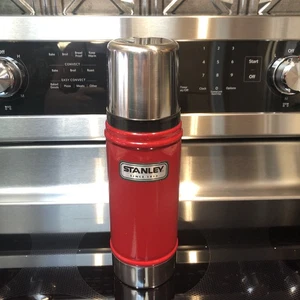 Vintage STANLEY THERMOS 16oz Vacuum Bottle Red Insulated Soup Camping Thermos - Picture 1 of 11