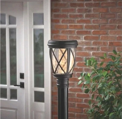 Hampton Bay Ravencrest 120 Lumens Black Outdoor Solar Post Lantern 46274 - Image 1 of 4
