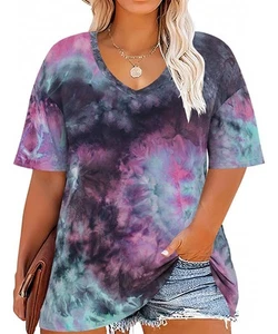 Plus Size Shirts for Women Short Sleeve v-Neck Tshirts Tunic Tops Tie Dye Top... - Picture 1 of 5