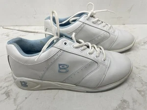 Brunswick Cleo Bowling Shoes White/Blue Leather Stride-Rite Soles Women's Size 8 - Picture 1 of 7