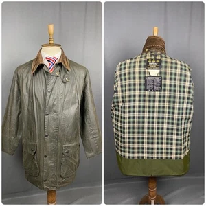 Chaqueta de Motocicleta Barbour Border Vintage Para Hombre Verde Encerada Talla C44 - Imagen 1 de 15