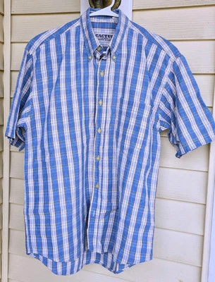 Vintage  Cactus Brand Mens Shirt  Blue White Striped Short Sleeve SZ M - Image 1 of 4
