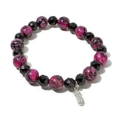 Jay King Purple Plume and Black Agate Stretch Bracelet NIB — 第 1/4 张图片
