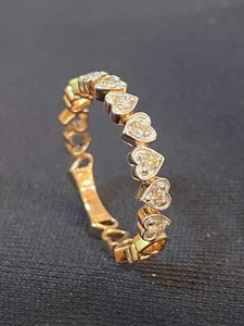 0,24 Cts Tondo Brillante Taglio Diamanti Cuore Nozze Band Anello In 585 14K Oro - Foto 1 di 12