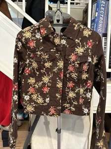 Harold’s Jacket Brown Floral Embroidery Small Short Waist Long Sleeve Button - Picture 1 of 17