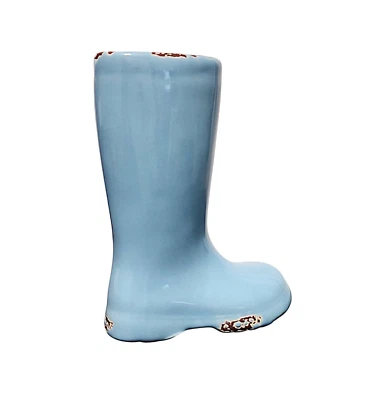 Jarrón mini maceta botas de lluvia azul claro acabado envejecido 4,10" x 3,13" vintage Foto 1 de 4