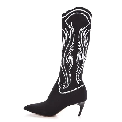 Botas de Vaquero Christian Dior Tejidas Jacquard Tela Media Pantorrilla Talla 6/36.5 Negras Foto 1 de 4