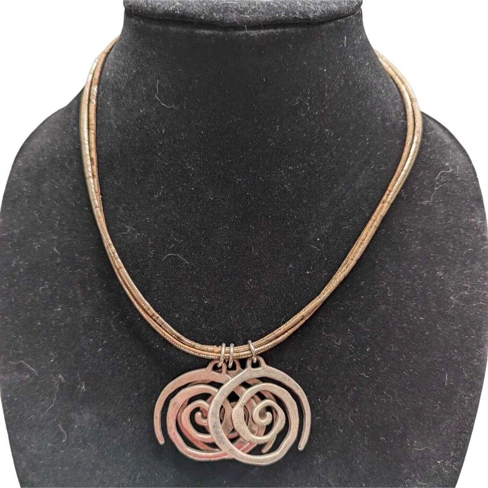 Vintage 1960s Copper Spiral Necklace Rolled Leather String - Image 1 of 4