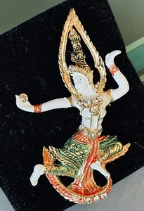 Vintage Goddess of Lightening Brooch Pin Gold Stones Thailand Mekkalah - Picture 1 of 4