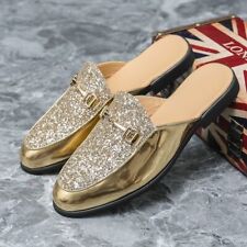 Men's Dress Causal Shoes Slippers Sequins Half Loafers Slip On Flats Slides