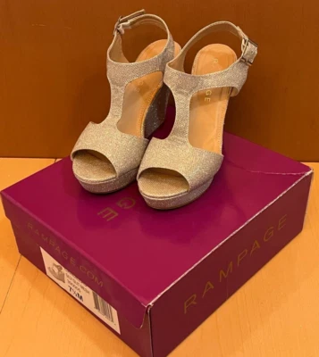 Женские босоножки Rampage на танкетке 7,5 серебристые блестящие туфли для вечеринок танцев - Изображение 1 из 4