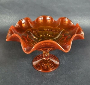 Viking Glass Georgian Compote Dish Honeycomb Persimmon Orange 10" Diameter - Picture 1 of 9