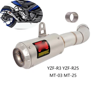 For Yamaha R3 R25 MT03 Exhaust Tips Chrome Slip-on Muffler Pipe Steinless Steel - Picture 1 of 8