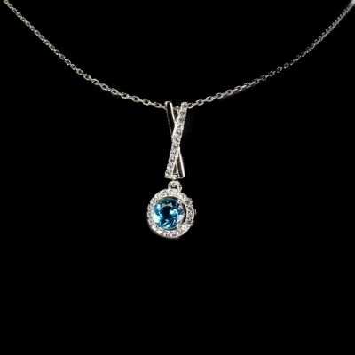 925 Sterlingsilber Halskette Rund London Blau Topas 5mm Edelstein Schmuck 18in - Bild 1 von 4