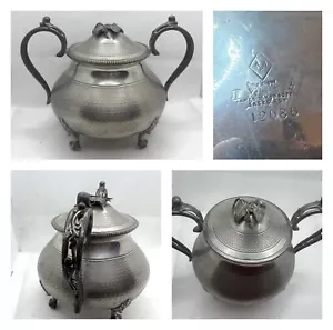 No 118 - Antique James Dixon & Sons Pewter Lidded Footed 2 Handled Dish Touch/M - Picture 1 of 16