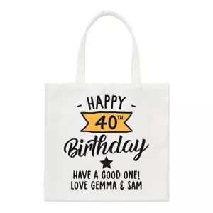 Personalised Happy 40th Birthday Y Banner Regular Tote Bag Mum Dad Uncle Shopper - Picture 1 of 1