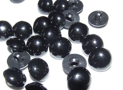 BLACK ACRYLIC/PLASTIC DOME HALF BALL MUSHROOM SHANK BUTTONS 10 mm 13mm 16mm 18mm - Image 1 of 3