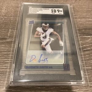 2021 Panini Clearly Donruss DeVONTA SMITH BLUE RATED ROOKIE 10 AUTO #/99 SGC 9