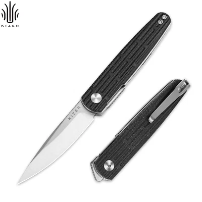 Kizer Bamboo Drop Point Folding Knife Nitro-V Blade Micarta Handle V3722A1