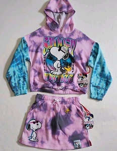 Justice Snoopy Girl Cinch Hem Hoodie And Fleece Skirt Set Sz:M Multicolor - Picture 1 of 9