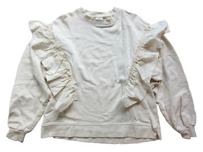 Nueva Sudadera Zara Algodón Marfil Crema Volantes Manga Larga Cuello Redondo Mujer L 13-14 Foto 1 de 4