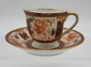 Taza de té y platillo Adline China ocupada Japón Demitasse pintados a mano rojo y dorado - Imagen 1 de 10