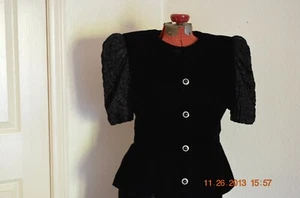 ELEGANTE VINTAGE 80er JESSICA HOWARD SCHWARZ SAMT ABEND JACKE PUFFÄRMEL - Bild 1 von 8