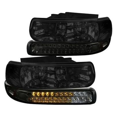 Fit 1999-2002 Chevy Silverado 2000-2006 Tahoe Smoke Headlights+LED Bumper Lamps - Image 1 of 4