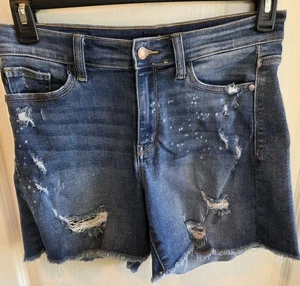 Jeans donna Judy blu denim pantaloncino invecchiato orlo sfilacciato lavaggio scuro taglia M - Foto 1 di 8
