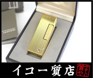 Dunhill Raro Accendino a Gas Rullo Accensione Buona RL1402 Striscia Oro RY7218 - Foto 1 di 5