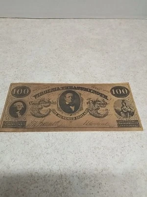 1862 State of Virginia 100 Dollar Treasury Note Currency REPRODUCTION - Image 1 of 4