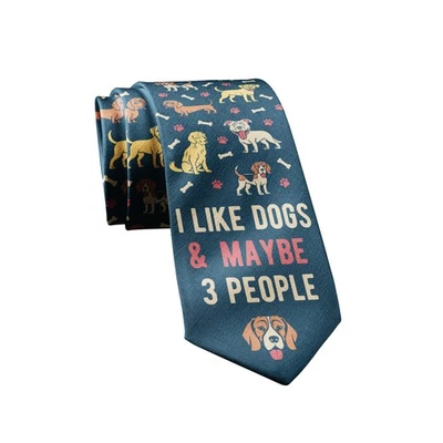 I Like Dogs and Maybe 3 People Necktie Funny Neckties for Men Cool Dog Tie Mens - Image 1 of 4