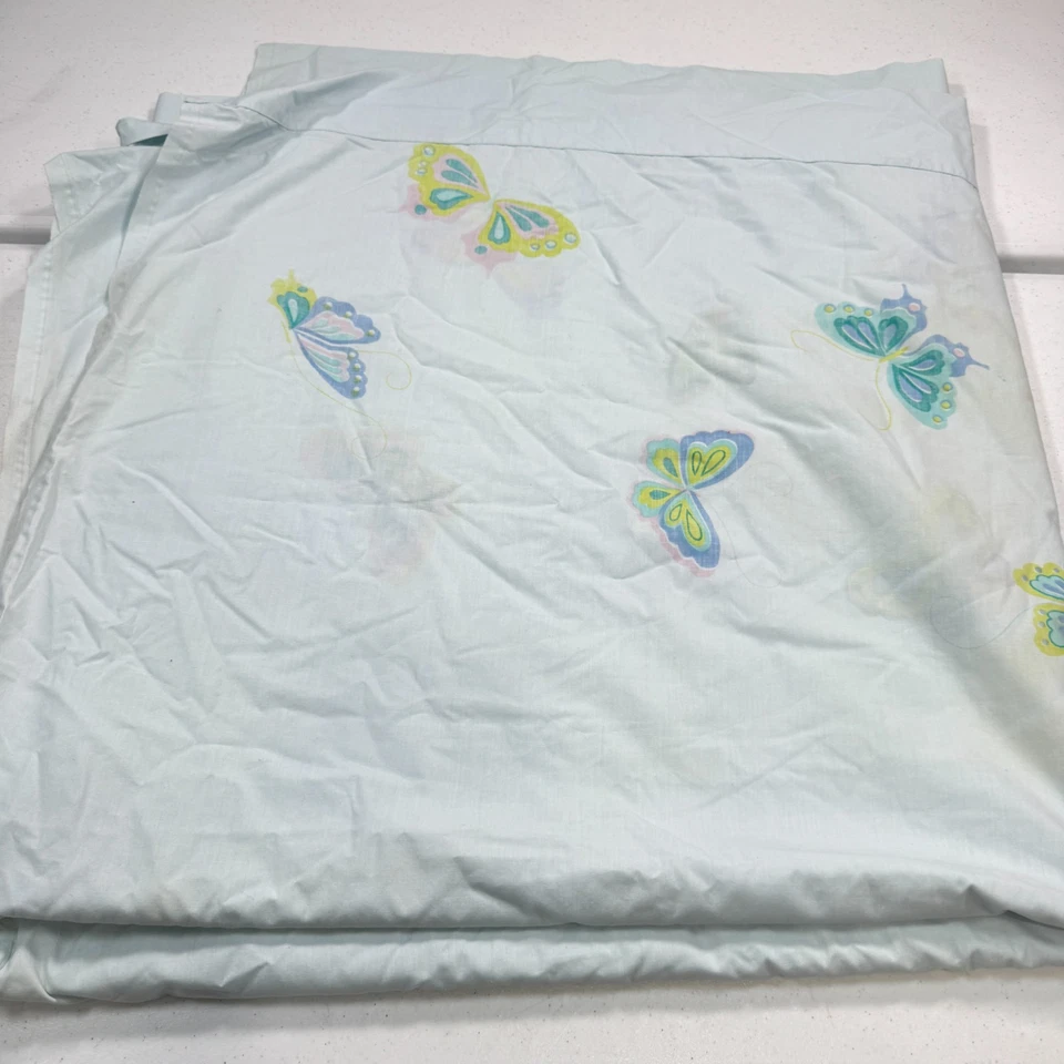 vintage martex king flat sheet blue butterflies cotton blend no iron y2k 90s - Image 1 of 4