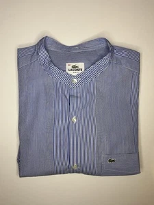 Men’s Lacoste Long Sleeve Shirt Size 42 Large Cotton Blue Stripe Slim Fit - Picture 1 of 9