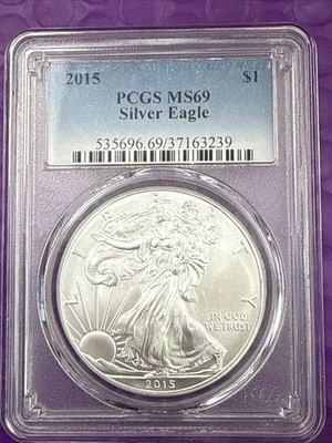 ❤️2015 $1 American Silver Eagle PCGS MS69 ~ NICE COIN (3082) - Image 1 of 3