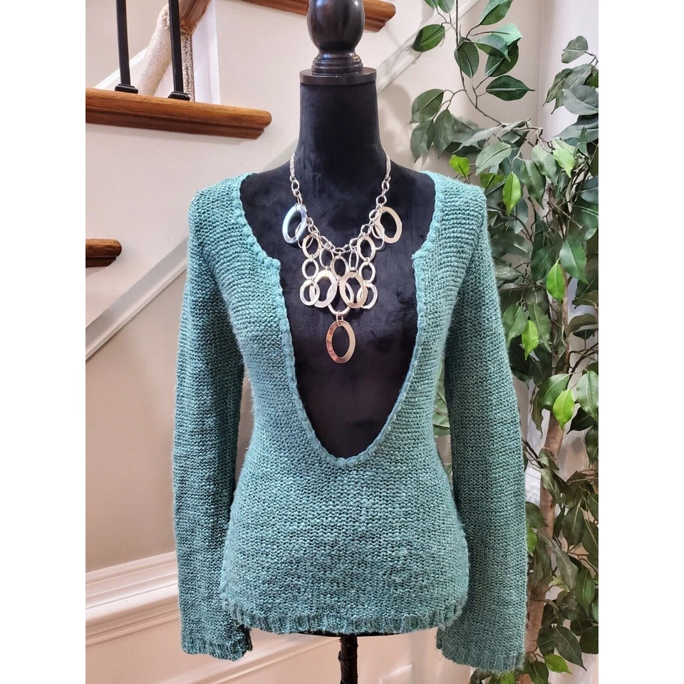 Suéter tejido manga larga cuello redondo acrílico azul American Rag para mujer XS Foto 1 de 4