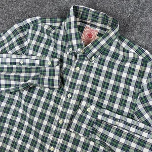 J Press Shirt Mens M Green White Plaid Checkl Button Up Cotton Long Sleeve - Picture 1 of 11