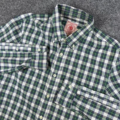 J Press Shirt Mens M Green White Plaid Checkl Button Up Cotton Long Sleeve - Image 1 of 4