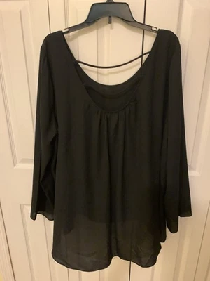 Hermosa Blusa Clásica Negra Manga Larga Semi Transparente 3X Por ING Sexy Diseño Espalda Foto 1 de 4