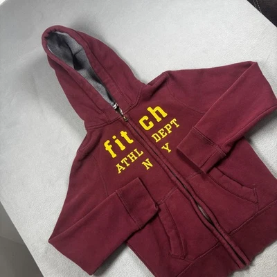 Y2K Abercrombie Kids Hoodie Youth Medium Burgundy Zip Up Fitch Athl Dept NY - Image 1 of 4