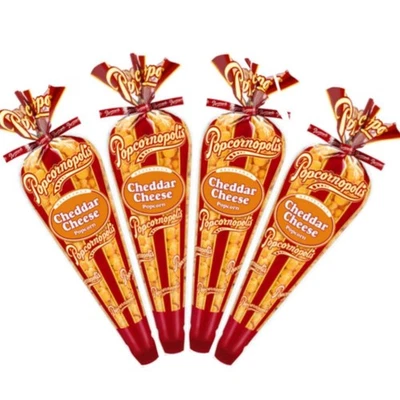 Popcornopolis Pack of 4 Cheddar Popcorn TALL Cones Best By 10/3/25 - Image 1 of 3