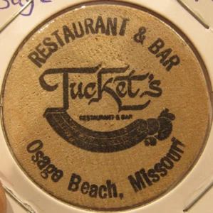 De colección Tucket's Restaurant Osage Beach, MO madera níquel - Token Missouri - Imagen 1 de 2